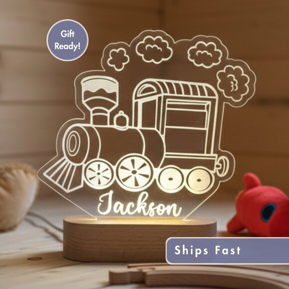Train Custom Name Light • Personalized LED Cloud Decor • Baby Gift - Picture 1 of 8